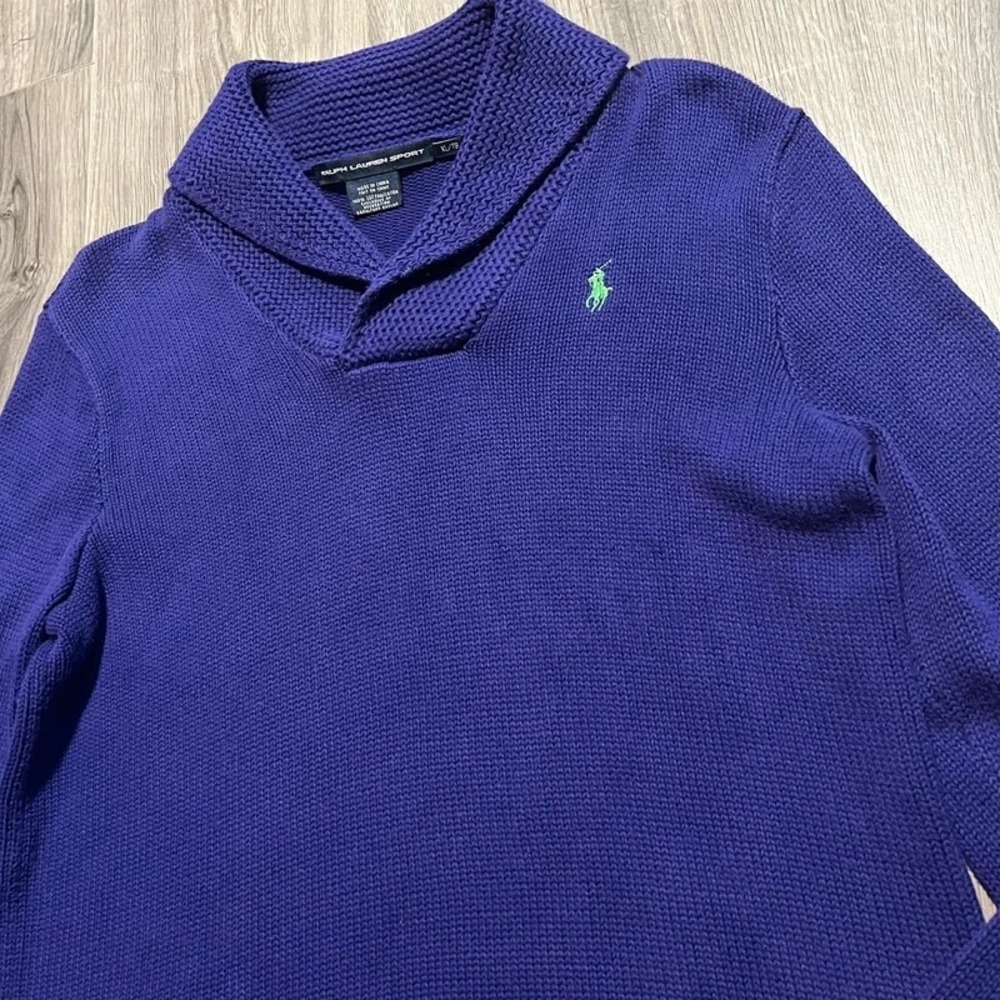 Vintage Y2K Ralph Lauren Sport Purple Shawl Collar Sweater Women's XL